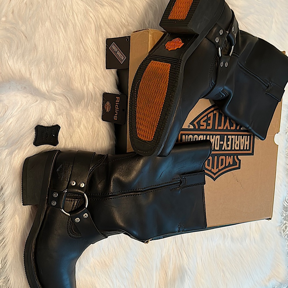 Hustin pull on black  leather upper Harley Davidson harness boots size 11
